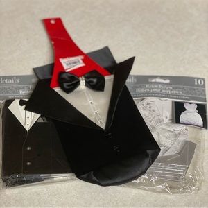 Wedding Party Favors Bride Groom PK 10 Each And Tuxedo Wine Bottle Cover